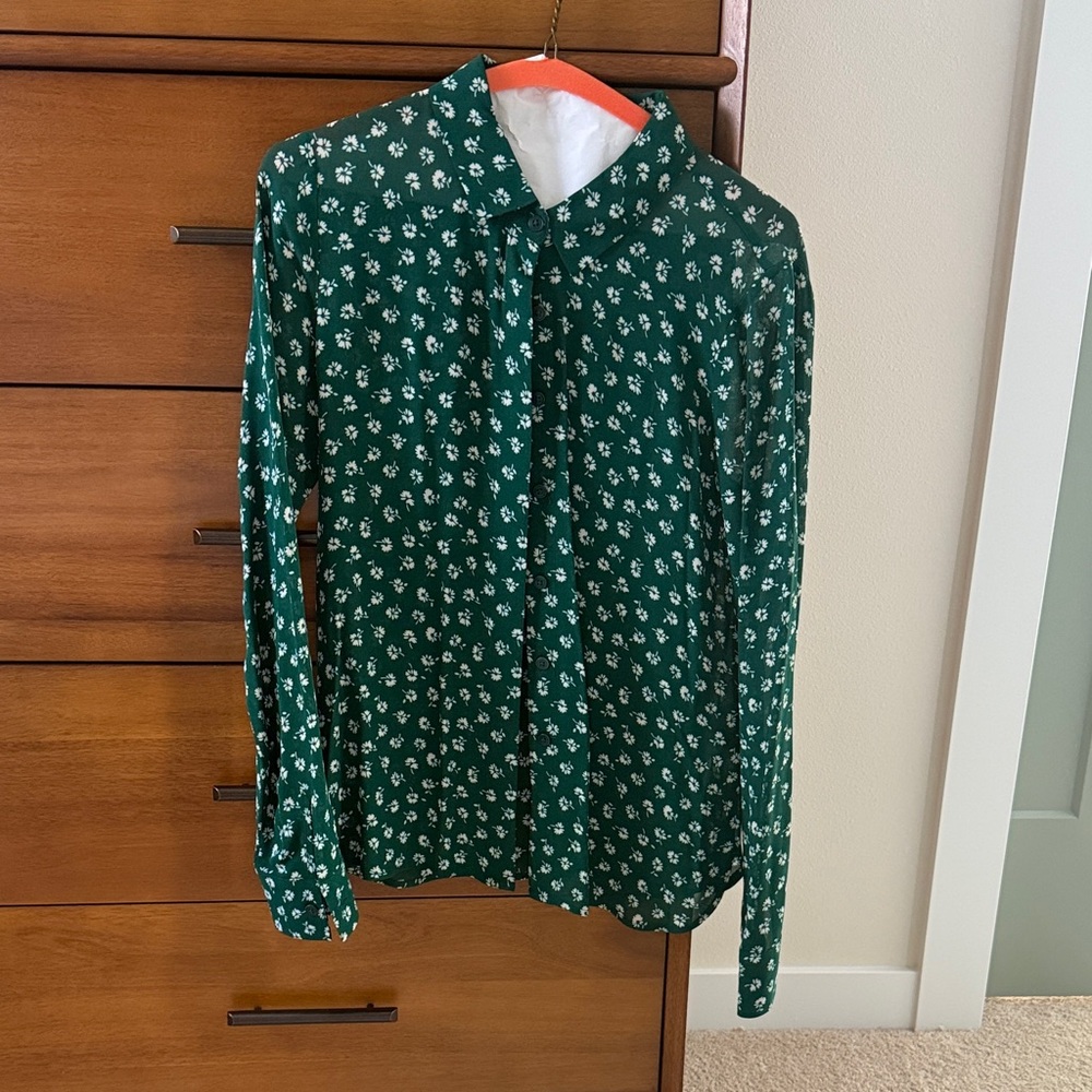 Reformation Green Floral Long-Sleeve Button-Down